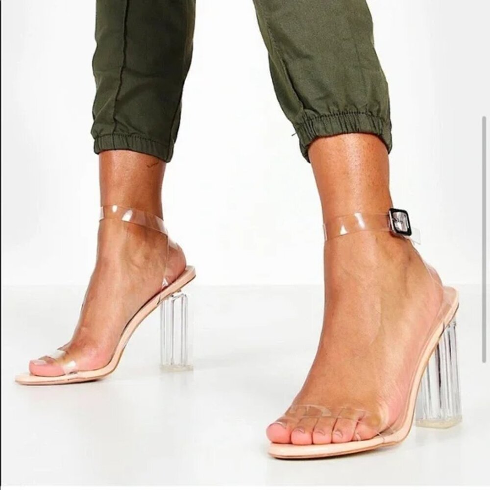 NWOT Boohoo Blush Pink Clear Block Heels size 4 - Picture 7 of 7
